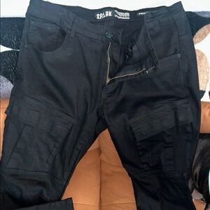 Men's Black Cargo Jeans Slim Striaght Stretch